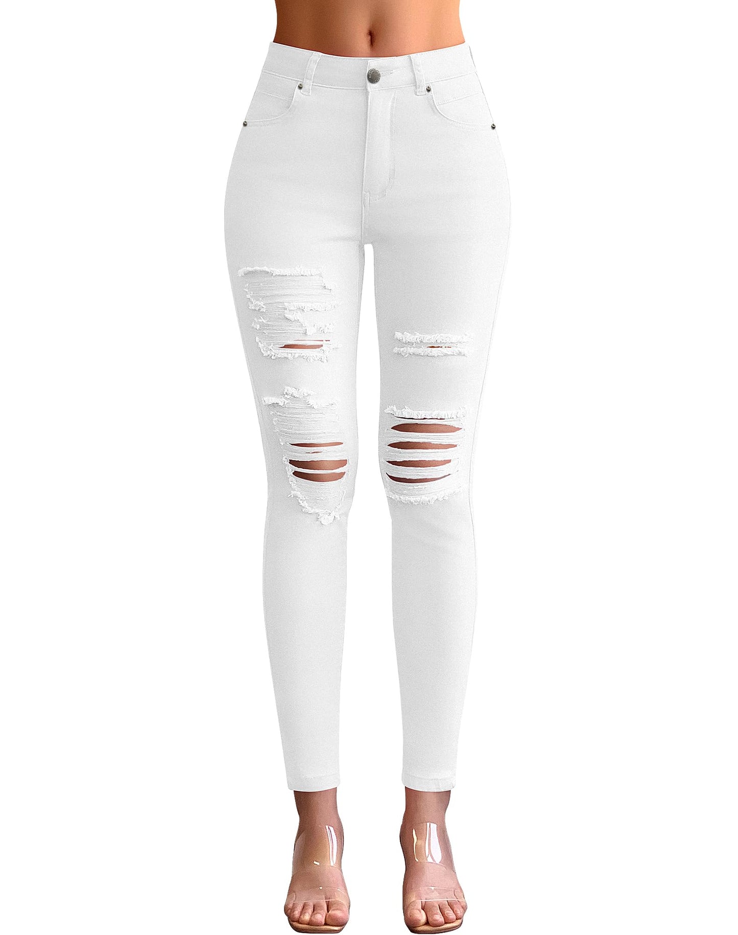 roswear Women's Essentials Ripped Mid Rise Destroyed Skinny Jeans