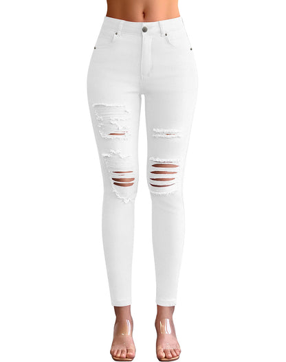 roswear Women's Essentials Ripped Mid Rise Destroyed Skinny Jeans