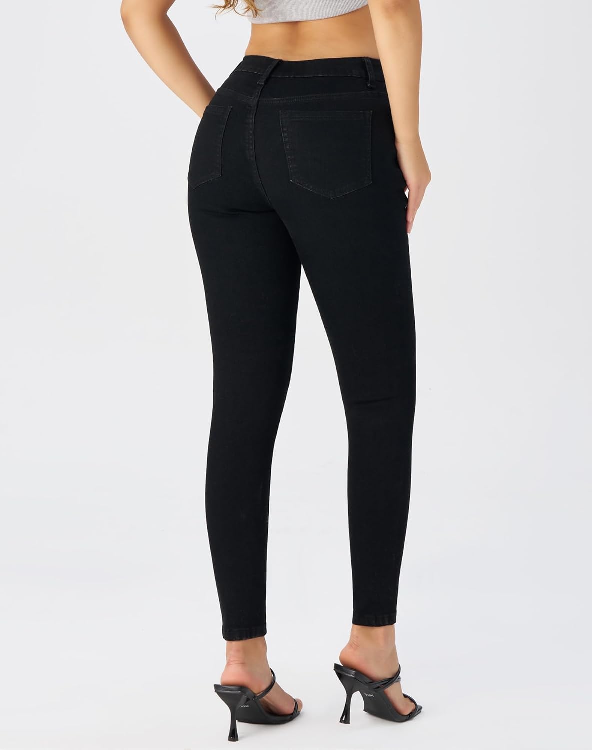 roswear Women's Essentials Ripped Mid Rise Destroyed Skinny Jeans