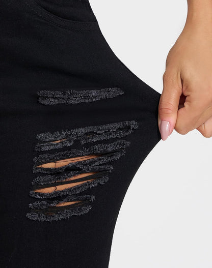 roswear Women's Essentials Ripped Mid Rise Destroyed Skinny Jeans